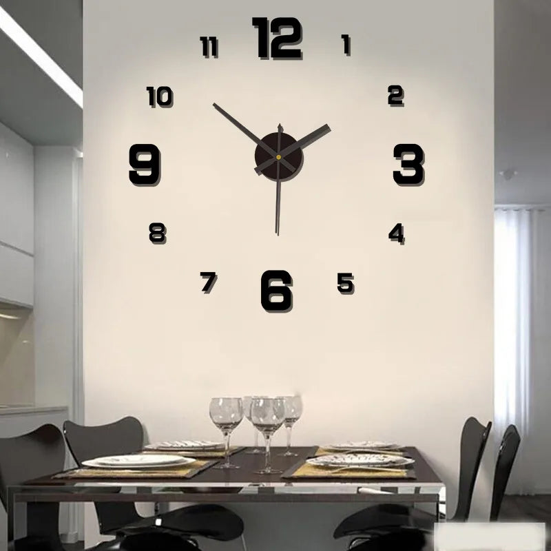 Front view of the 40CM 3D acrylic mirror wall clock, featuring modern DIY design and quartz accuracy for home décor