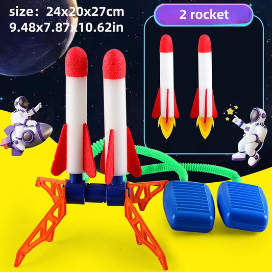 Complete kids stomp rocket launcher set with air-powered rockets for outdoor play