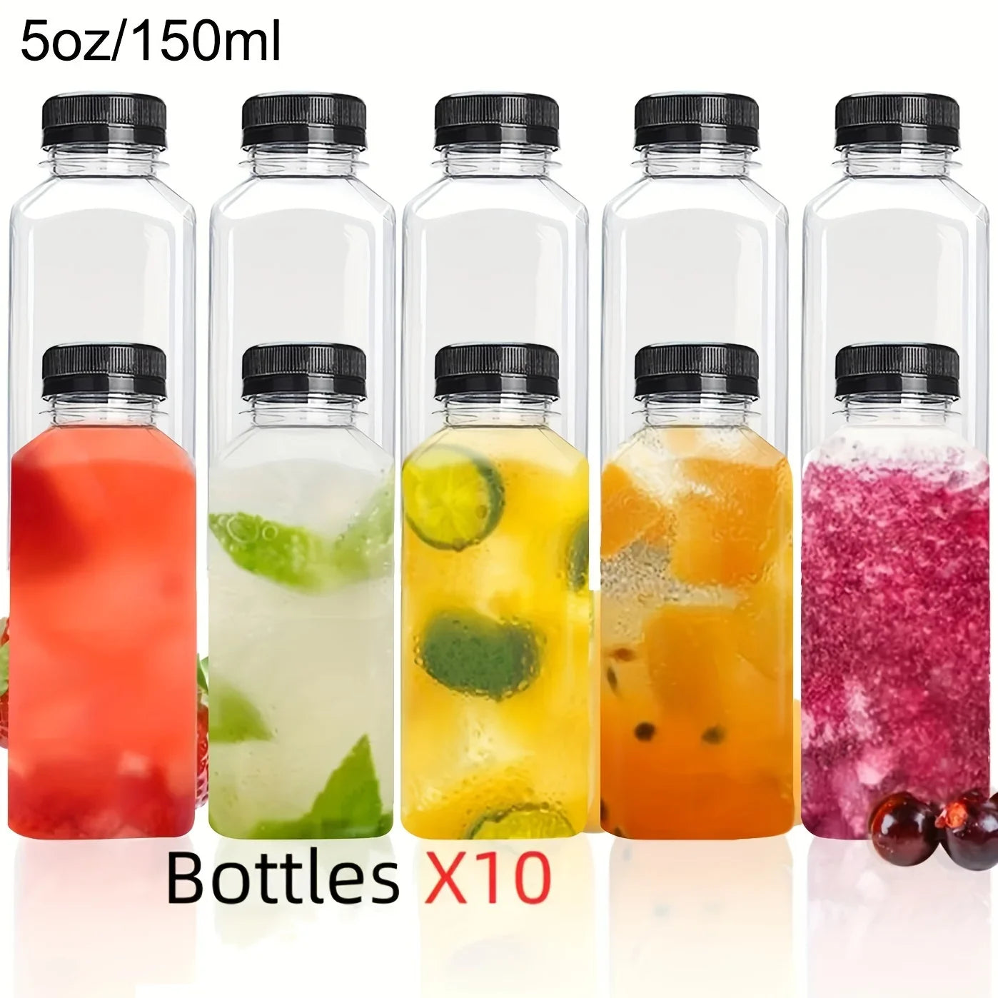 et of leak-proof clear plastic juice bottles, perfect for storing juices, smoothies, milk, and homemade drinks.
