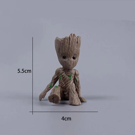 Detailed close-up of the 5-6cm Tree Man Groot figure, showing facial features and sculpting from Guardians of the Galaxy.
