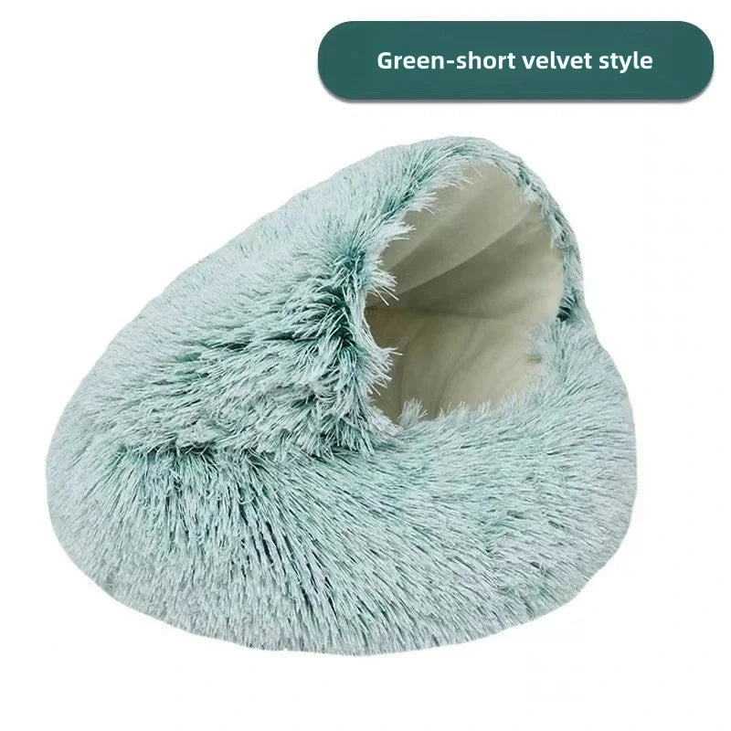Comfortable pet bed with soft plush padding and a semi-enclosed design for ultimate coziness.