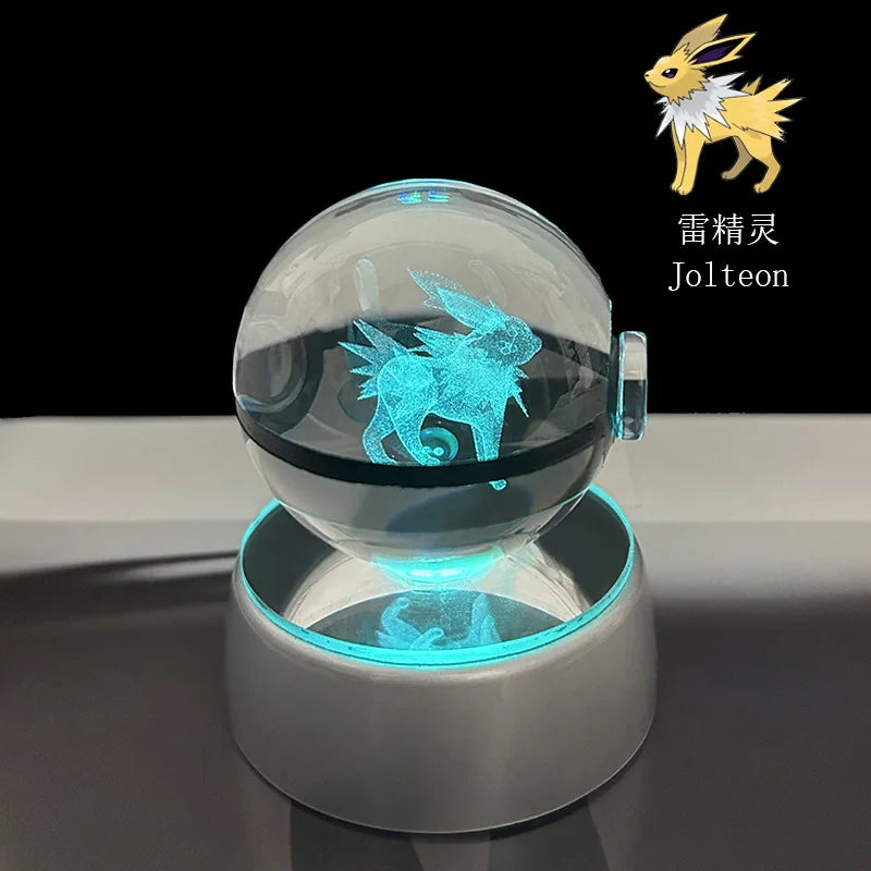 Eevee Pokémon 3D LED crystal ball mounted on an LED base, perfect for home and office decor.