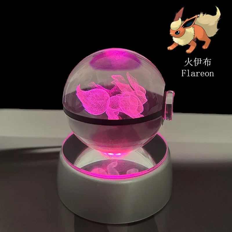 Eevee Pokémon 3D LED crystal ball night light designed for anime fans and room decorations.