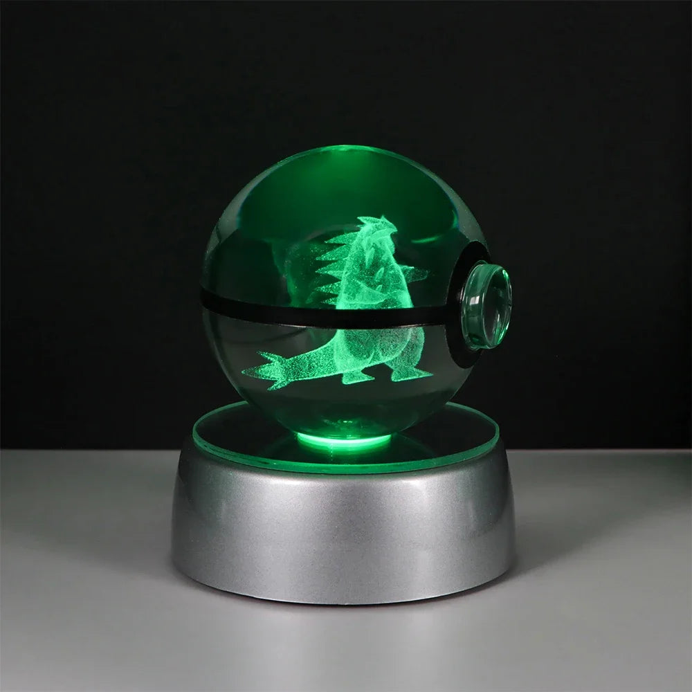 Side view of the Eevee Pokémon LED crystal ball night light, showing vivid color lighting.