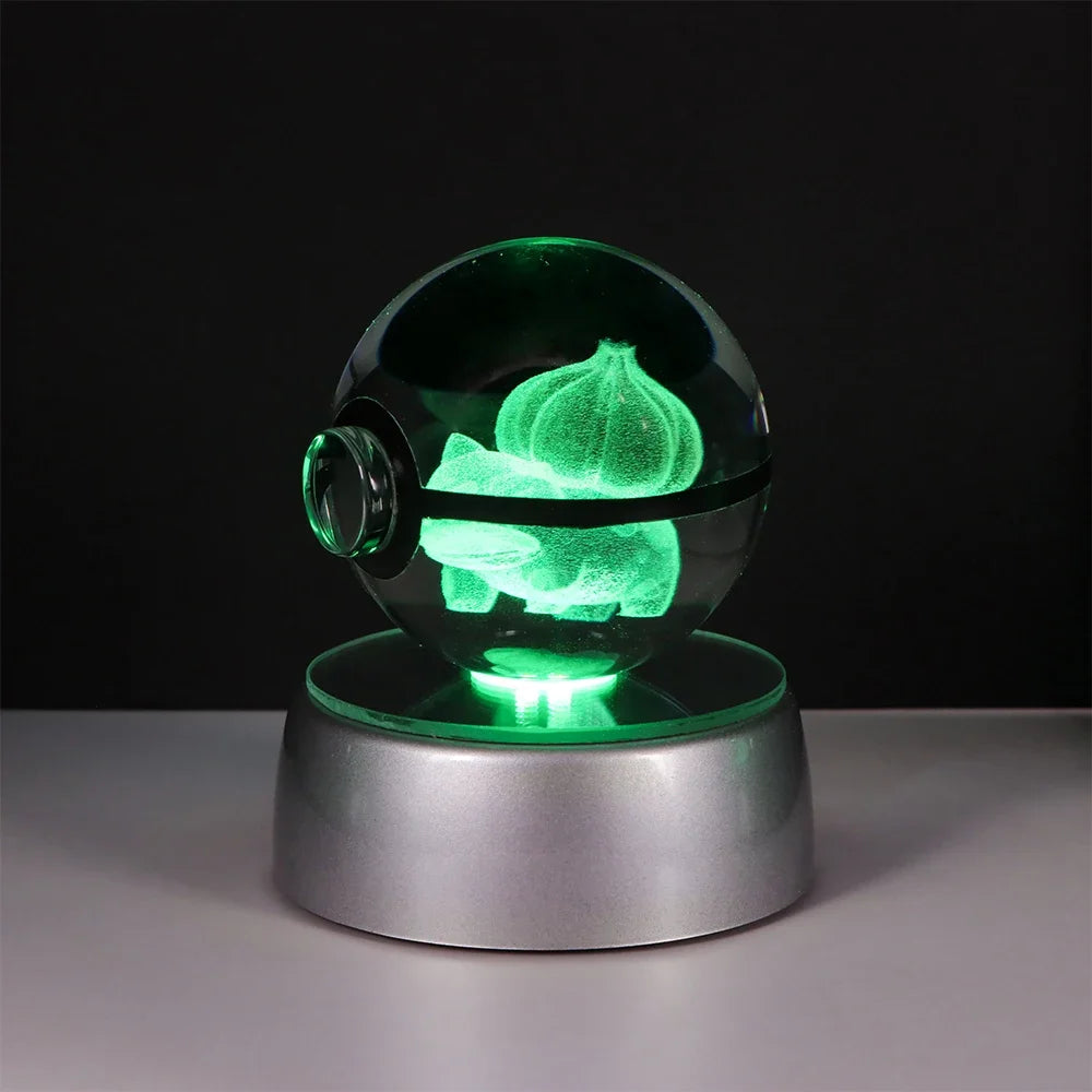 Pokémon Gengar LED crystal ball placed in a cozy bedroom setup as a unique anime decoration.