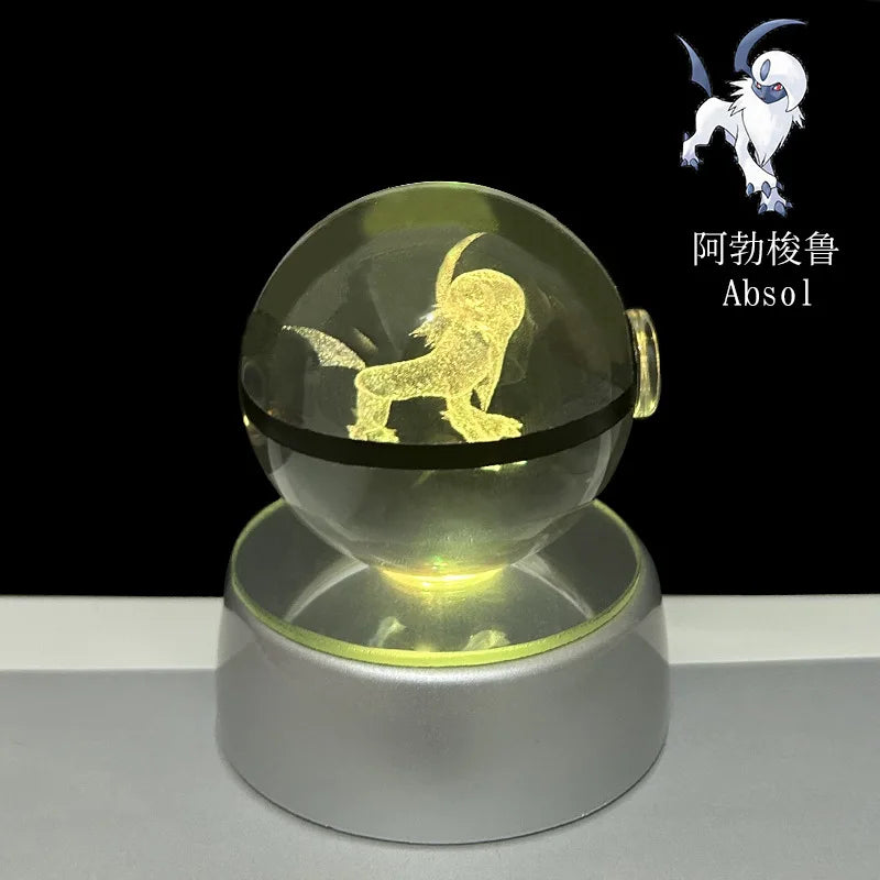 Close-up shot of the Gengar Pokémon LED crystal ball, showing detailed 3D engraving.