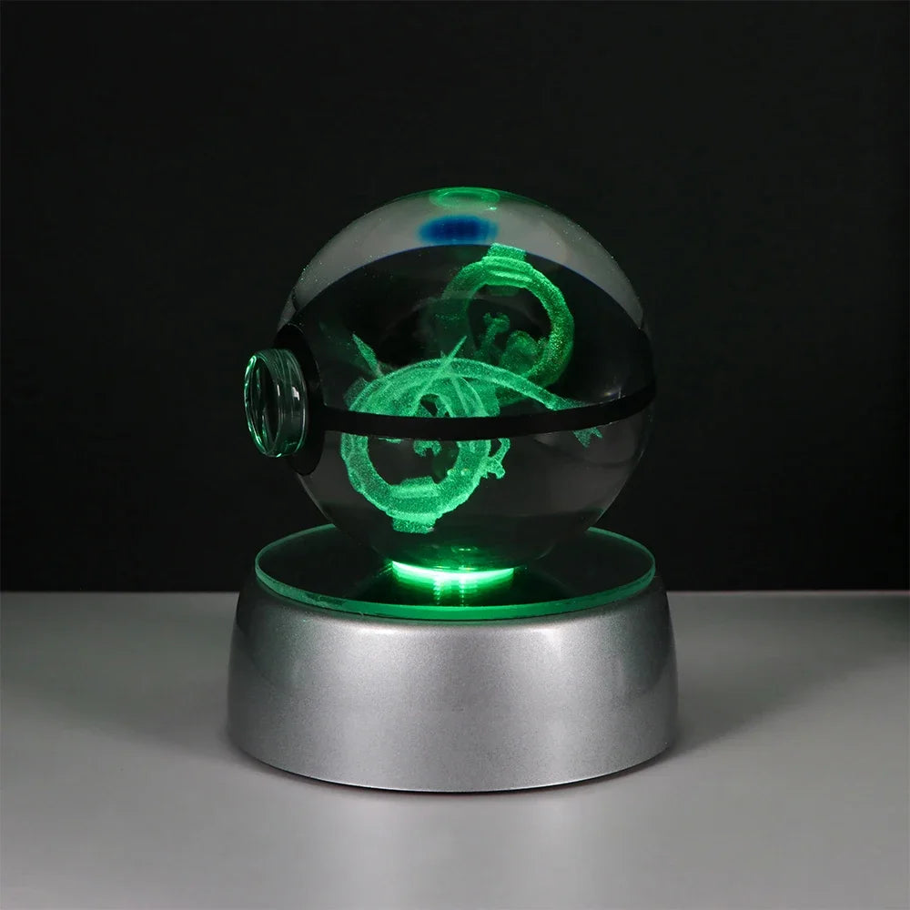 Side view of the Gengar Pokémon 3D LED crystal ball with glowing LED lights for home decor.