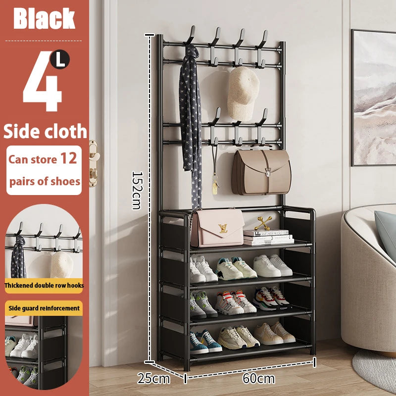 The shoe rack as a practical entryway storage solution, keeping shoes and accessories organized.