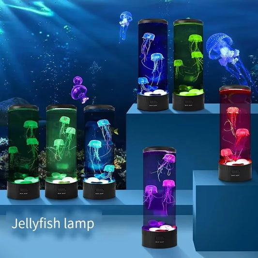 Realistic floating jellyfish inside a mood lamp, perfect for bedrooms, desktops, and ocean-themed room decoration.