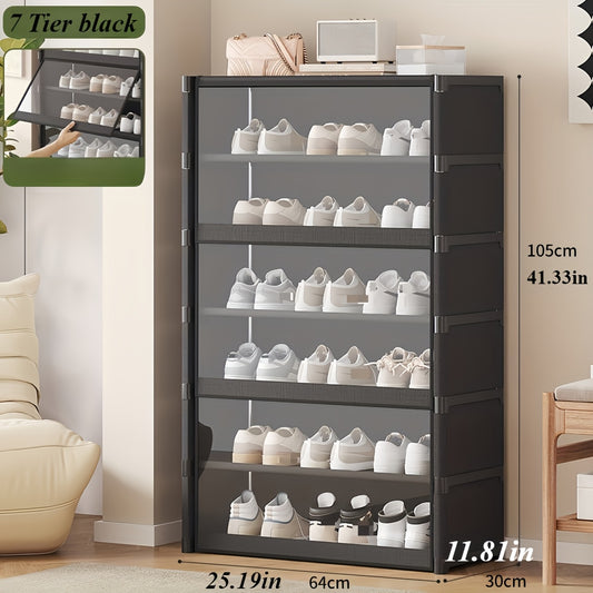 The multi-tiered shoe rack offers ample storage for all footwear types, ensuring a clutter-free and tidy living space.