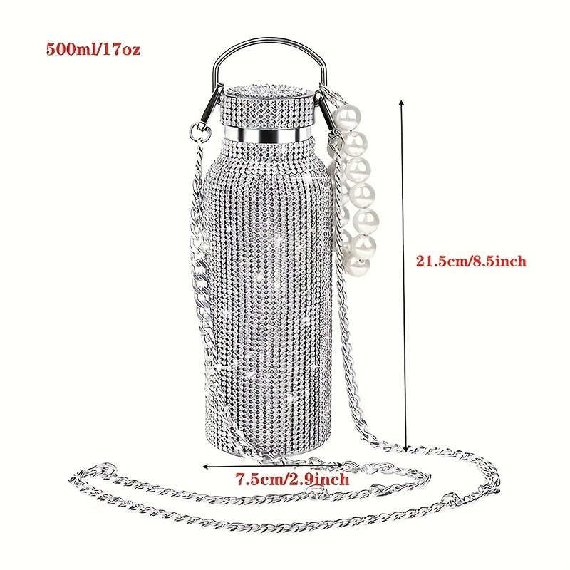 Close-up view of leak-proof lid and double-wall vacuum insulation of the sparkling diamond insulated bottle.