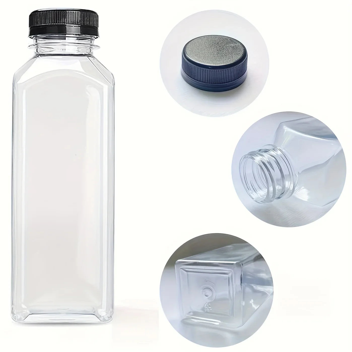 Portable leak-proof clear plastic bottles, ideal for homemade drinks, juices, and easy storage while traveling