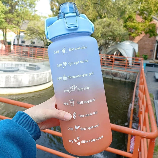 Close-up of the 2L sports water bottle showing the built-in straw and secure leakproof lid, ideal for gym and outdoor activities.