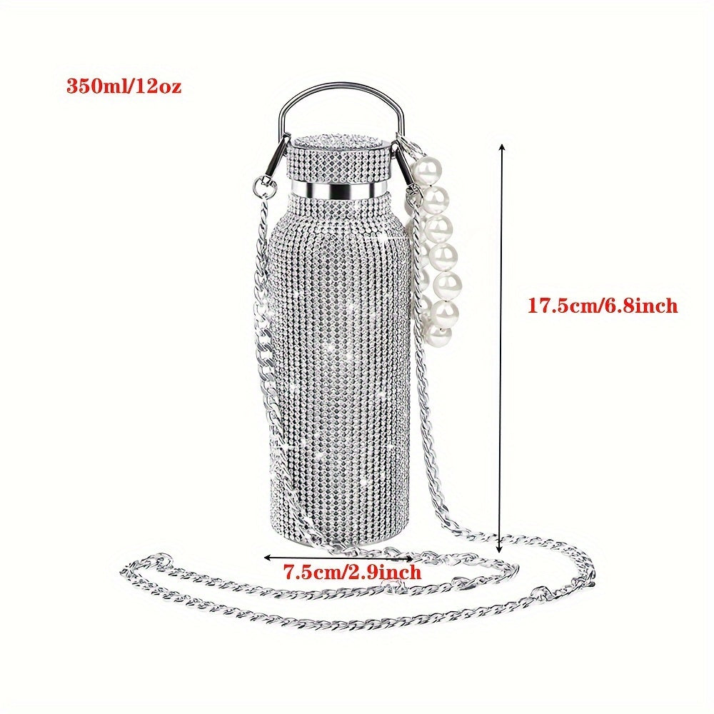 Sparkling diamond insulated bottle placed on a desk, perfect for coffee, tea, water, and everyday use.