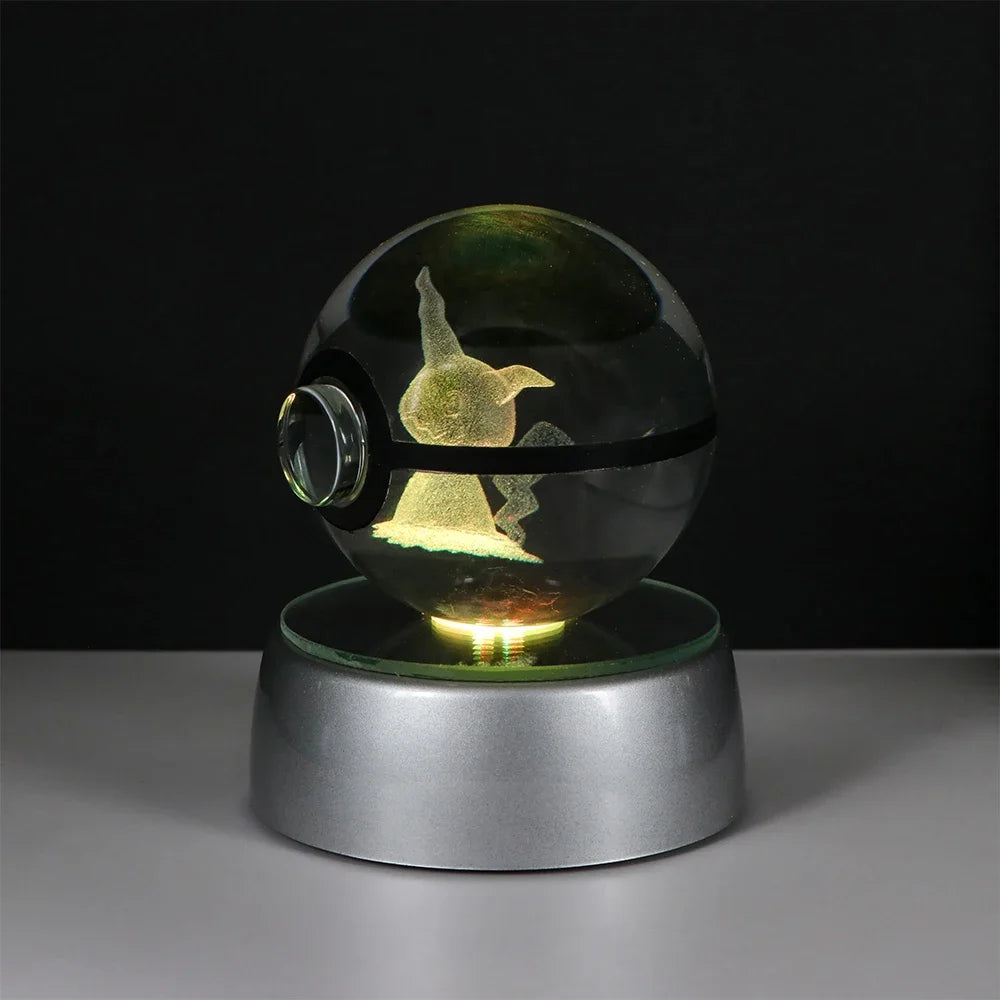 Mewtwo Pokémon 3D LED crystal ball placed on a modern display stand, perfect for home decoration.