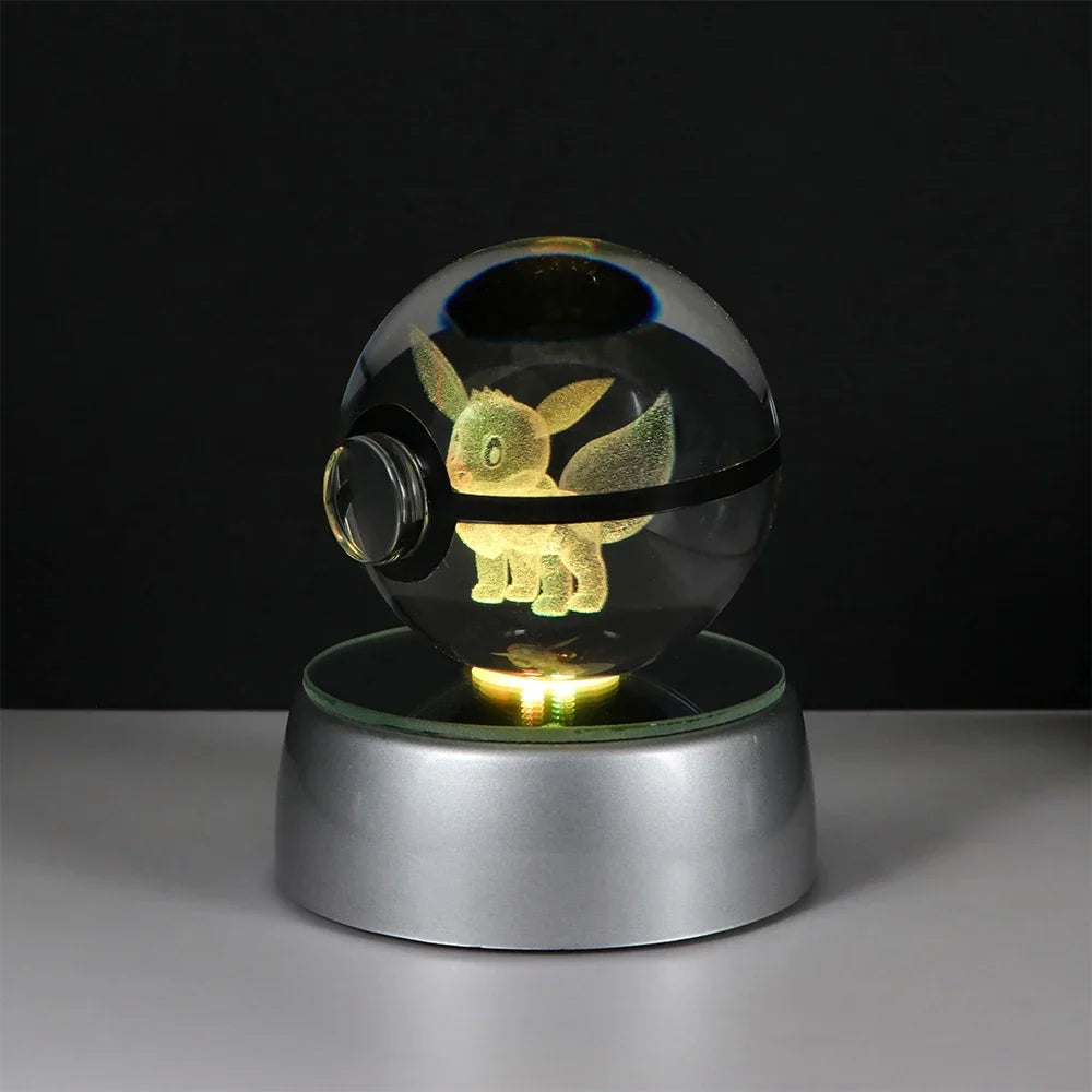 Close-up shot of the Mewtwo Pokémon LED crystal ball highlighting its realistic 3D engraving.