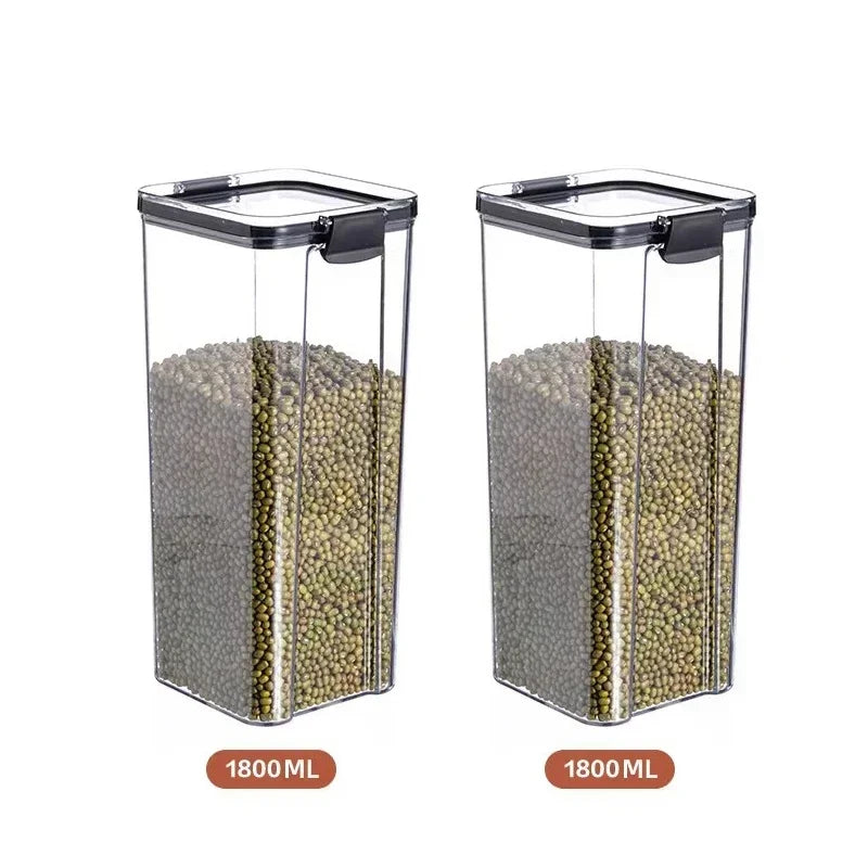 Multi-size airtight food storage container set, perfect for storing grains, cereals, and dried fruits.