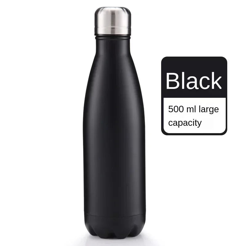 Outdoor sports stainless steel thermos bottle with 500ml capacity, durable, lightweight, and ideal for keeping drinks hot or cold.