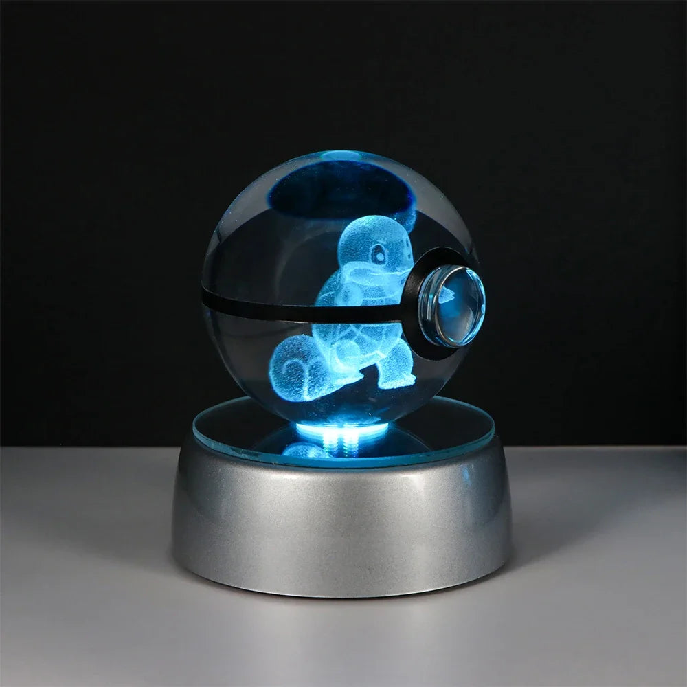Pikachu 3D Pokémon crystal ball night light with elegant gift box packaging, perfect for birthdays.
