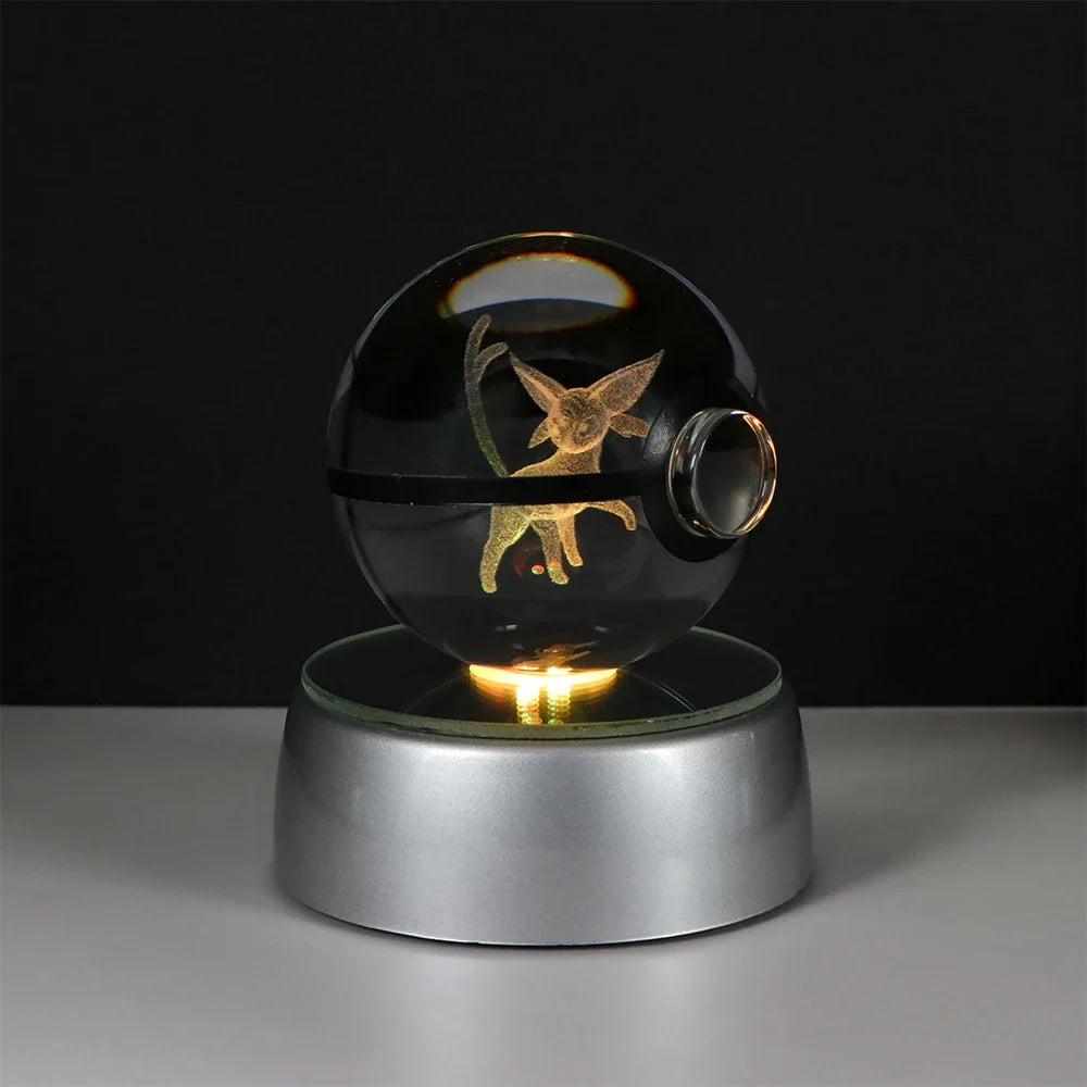 Close-up of the Pikachu Pokémon LED crystal ball with high-quality glass detailing.