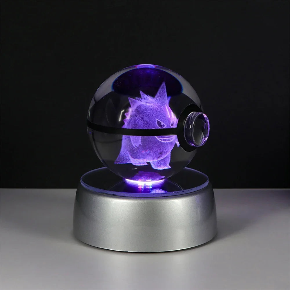 Pokémon Eevee 3D LED crystal ball night light with intricate engraving and LED illumination.