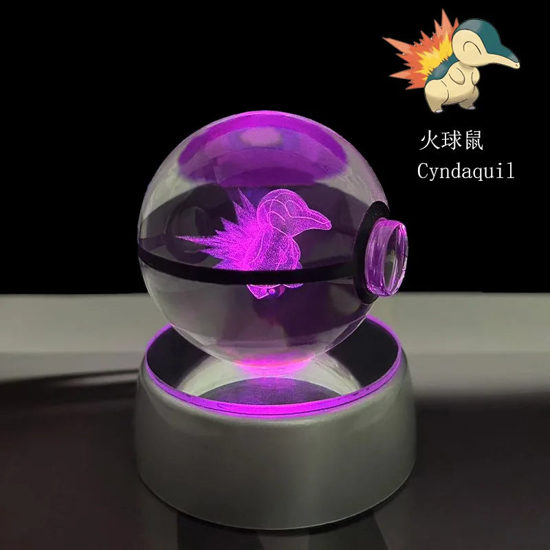 Mewtwo Pokémon 3D LED crystal ball featuring intricate design and a soft glowing night light effect.