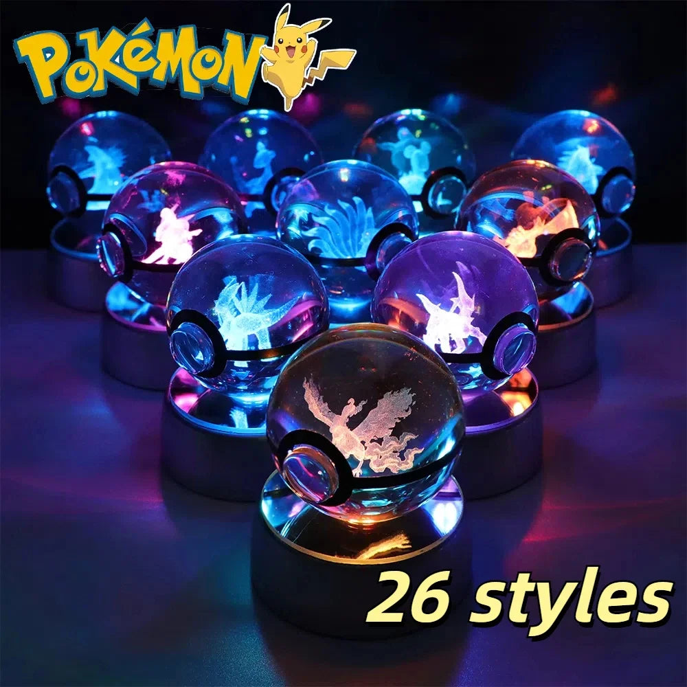 3D crystal ball LED night light featuring Pikachu, perfect for Pokémon fans and home decoration.