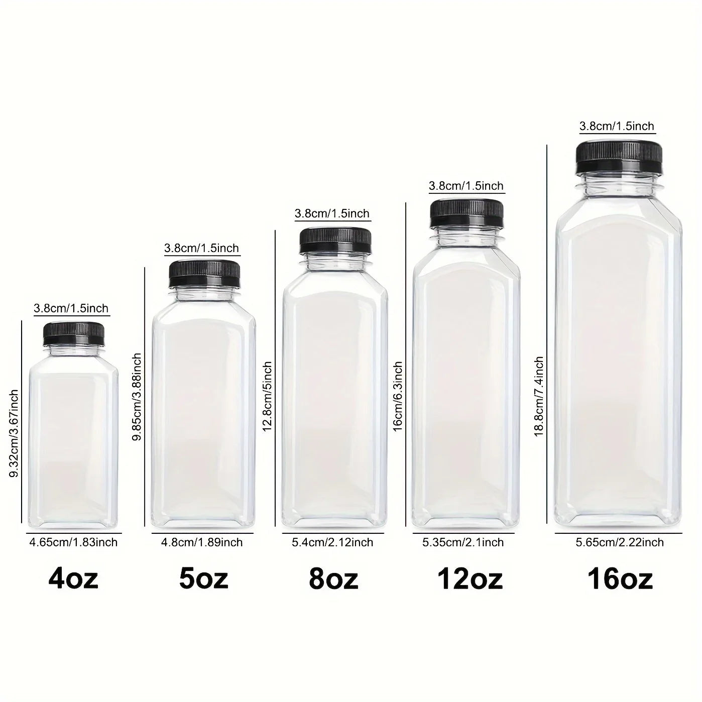 Reusable transparent plastic juice bottles designed for smoothies, milk, and fresh beverages on the go.