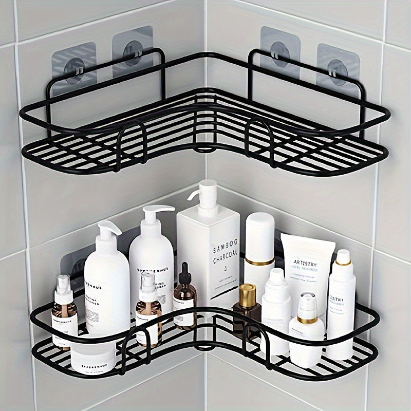 Durable corner shower rack designed for wall mounting, keeping your bathroom organized. Rust-resistant material ensures long-lasting use in wet environments.