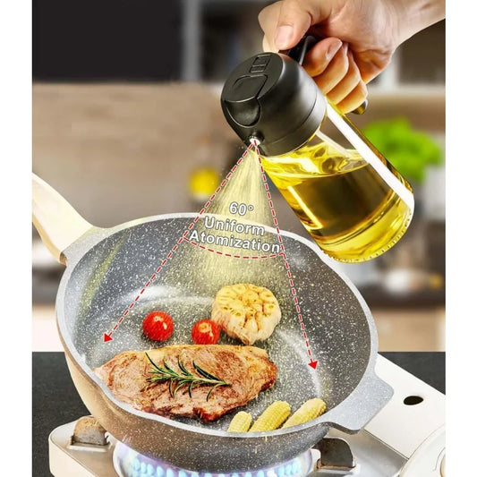 Dual nozzle 500ml oil sprayer and pourer for kitchen cooking and baking