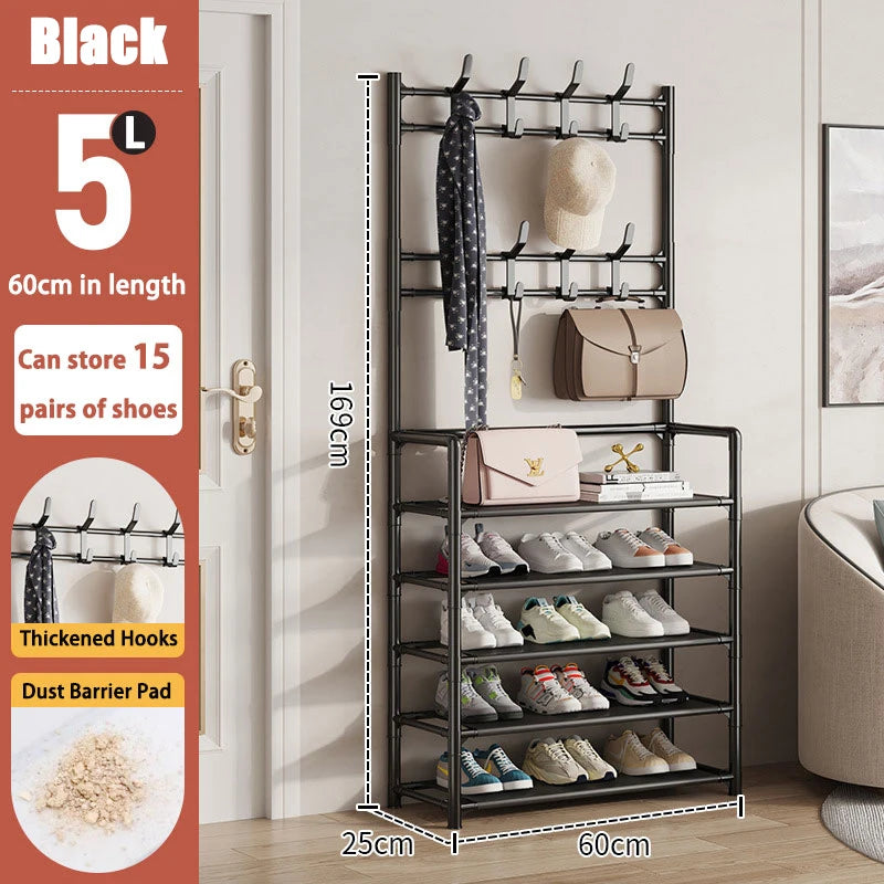 Shoes neatly arranged on the multi-tier rack, demonstrating how it helps organize footwear efficiently.