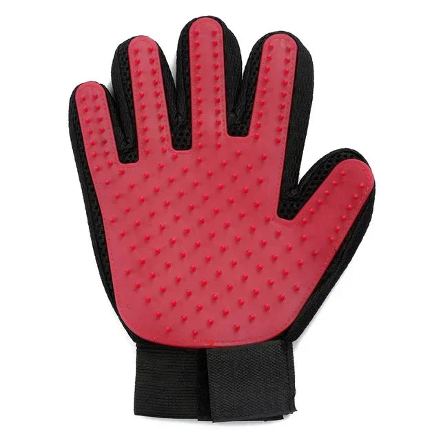 Soft silicone pet grooming gloves designed for massaging pets while removing excess hair.