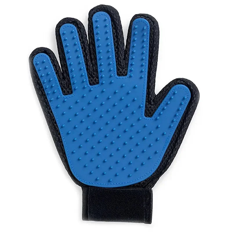 Close-up view of silicone pet grooming gloves showing soft bristles for gentle pet care.