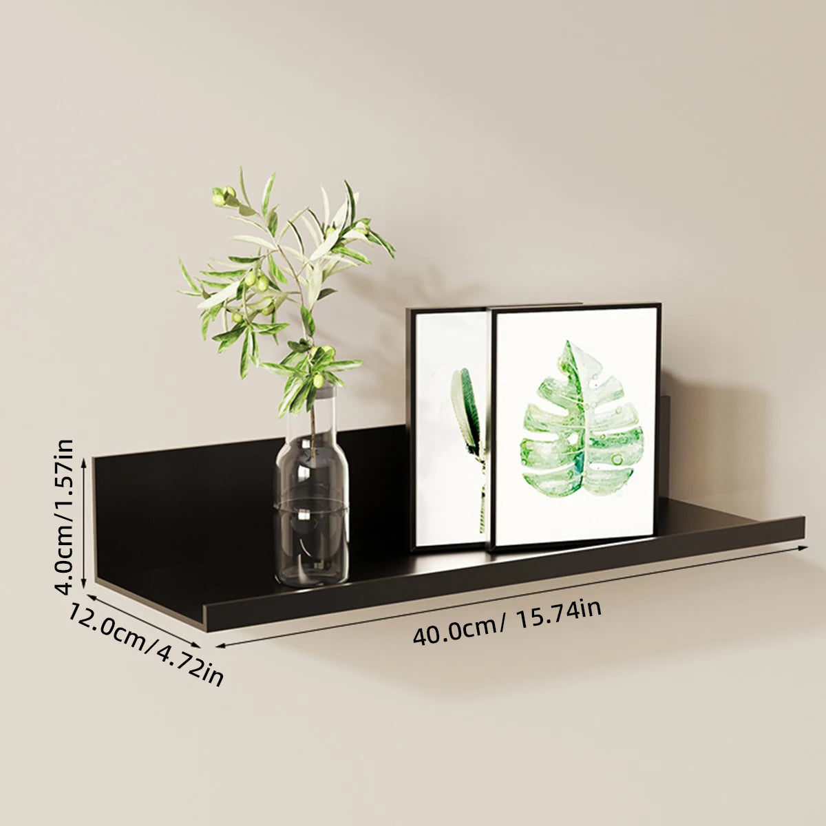 Sleek and modern floating shelf, perfect for organizing your bathroom essentials without the need for drilling.
