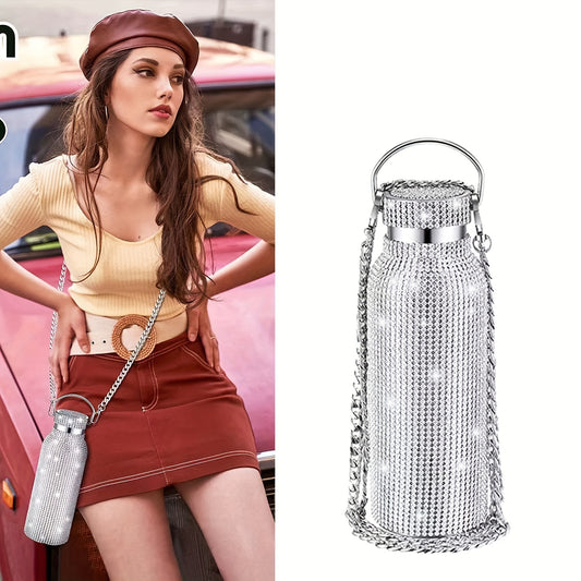 Three sizes of sparkling diamond insulated bottles: 12oz, 17oz, and 25oz, designed for hot and cold beverages