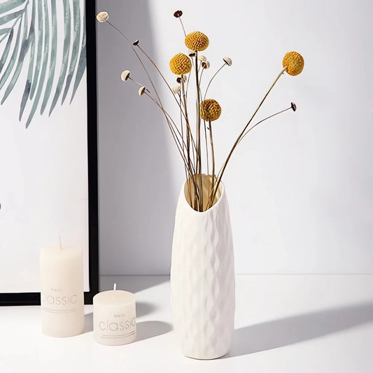 White Nordic-style plastic vase, ideal for displaying fresh flowers, dried arrangements, or decorative stems