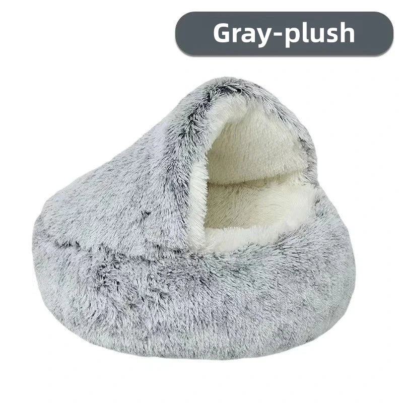 Winter plush cat bed designed to keep pets snug and warm while ensuring restful sleep.