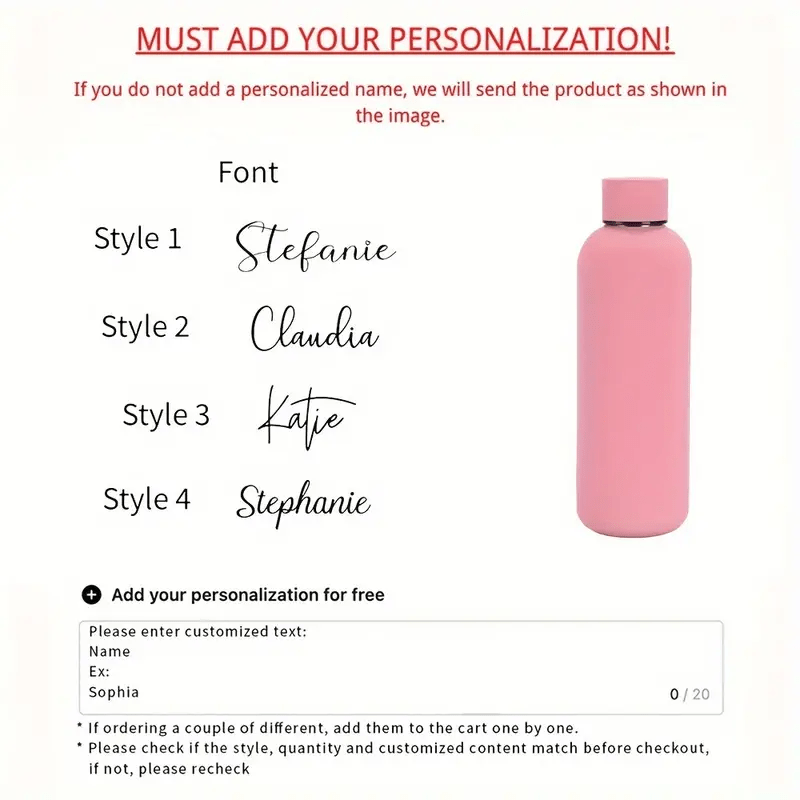 Engraved water bottle shown as a personalized bridesmaid gift