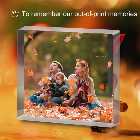 Side view of clear acrylic photo stand showcasing a personalized photo for stylish display