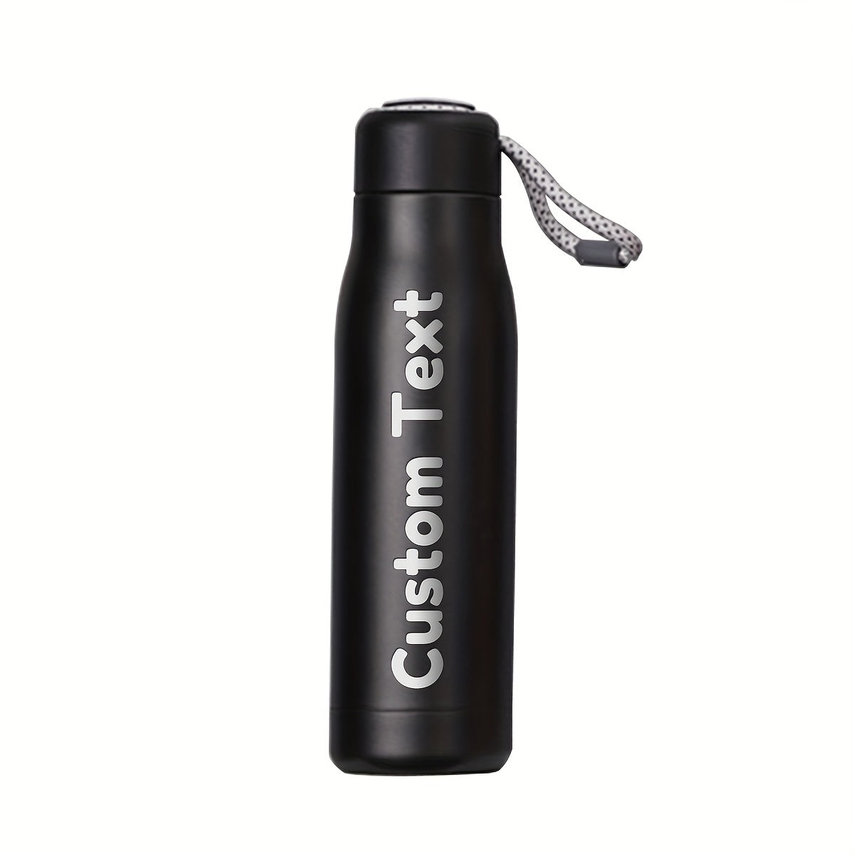 Close-up of custom name engraving on the sports water bottle