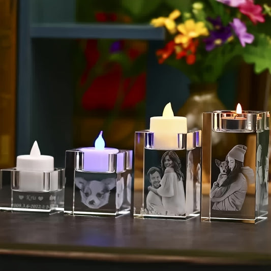 Side angle showing depth and clarity of the engraved glass candle holder