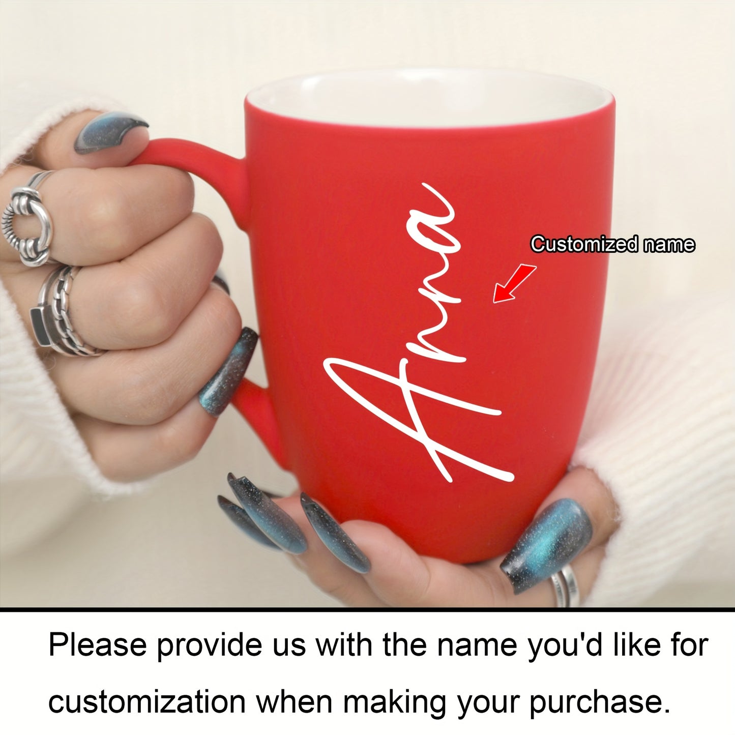 Personalized "Anna" mug as a Valentine's Day gift with heart-themed decor