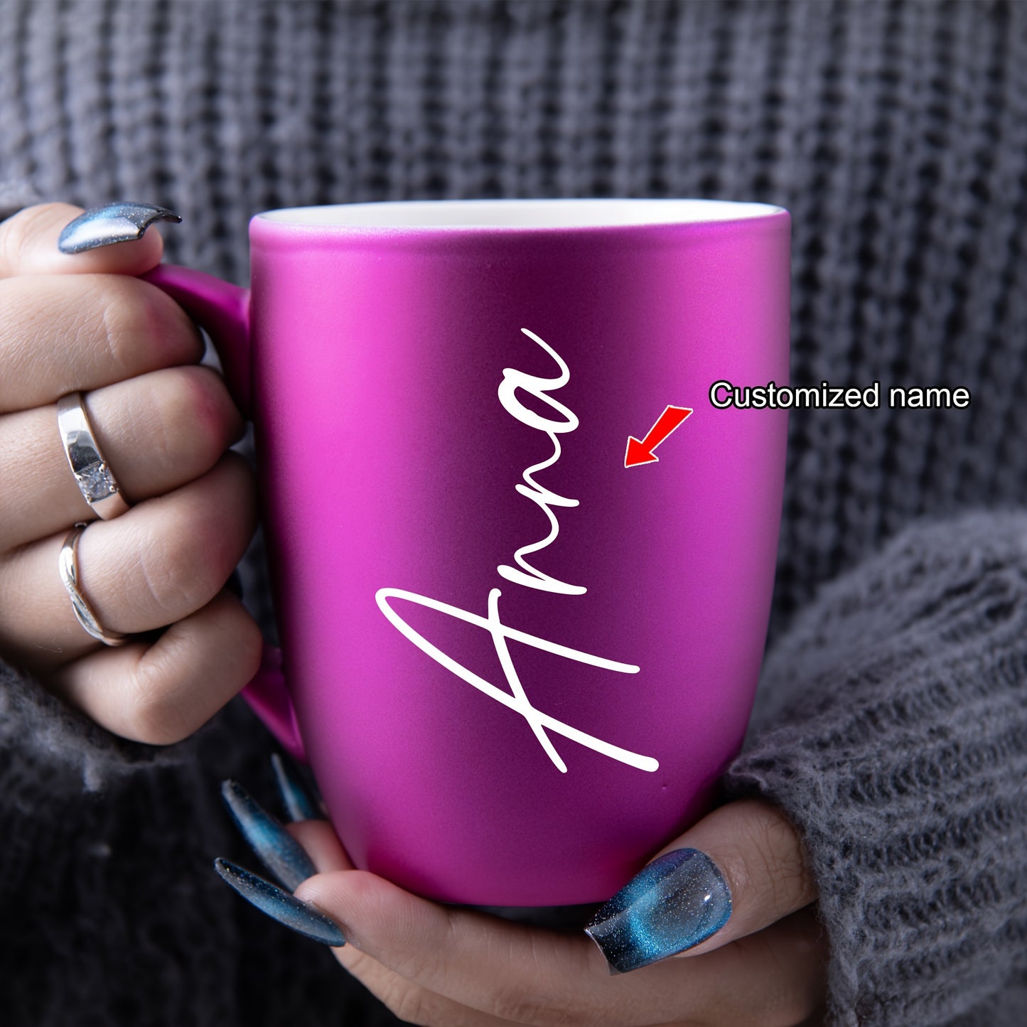 Front view of personalized "Anna" name design on 11oz ceramic coffee mug