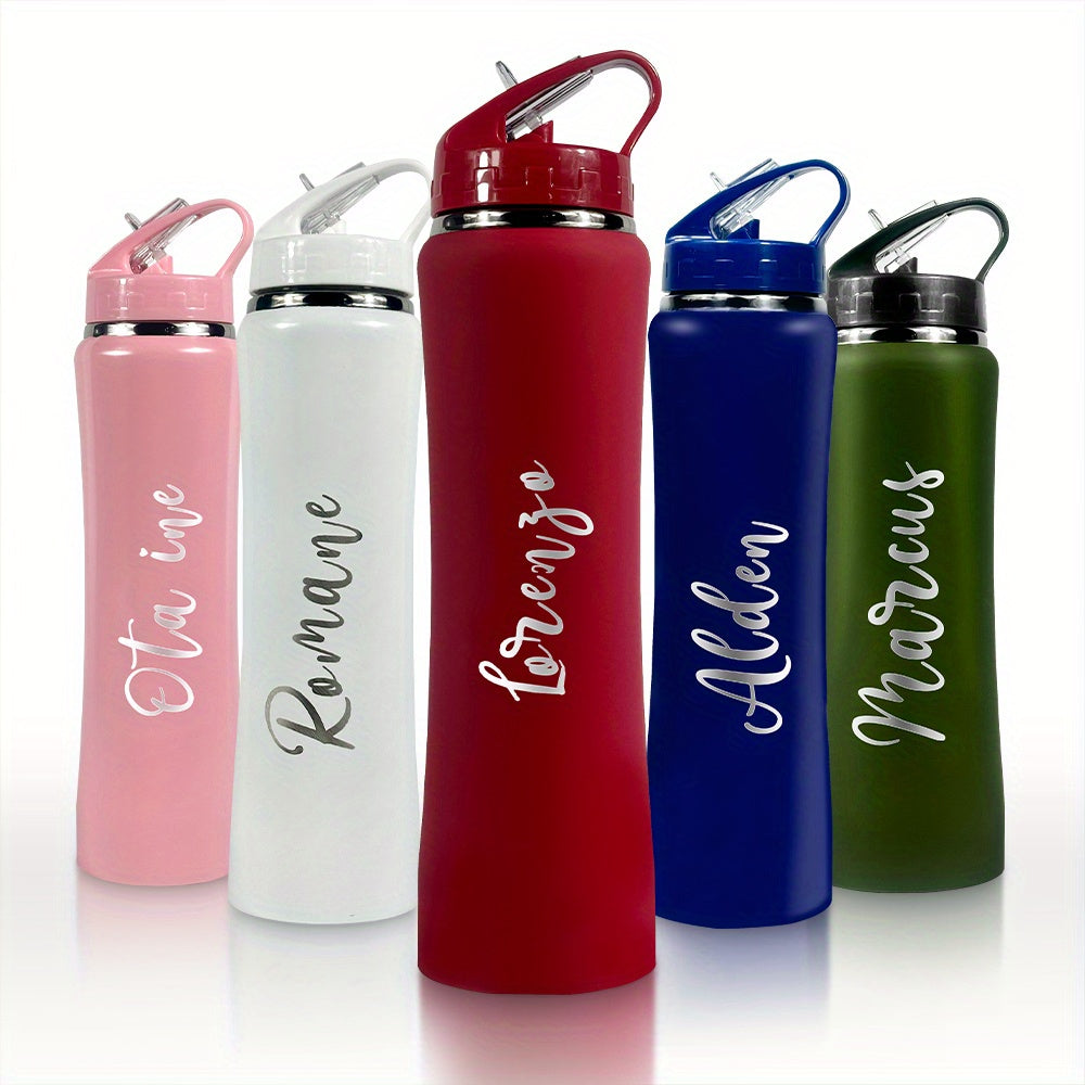 Front view of personalized insulated stainless steel water bottle with custom engraving