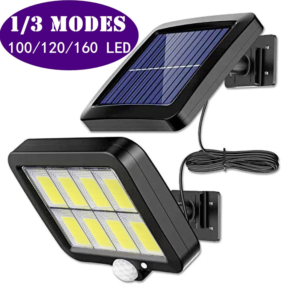 160LED solar-powered wall light with split design, providing bright and efficient outdoor illumination.