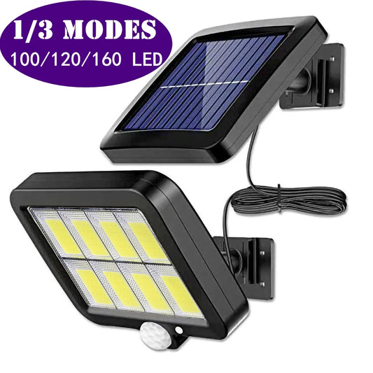160LED solar-powered wall light with split design, providing bright and efficient outdoor illumination.