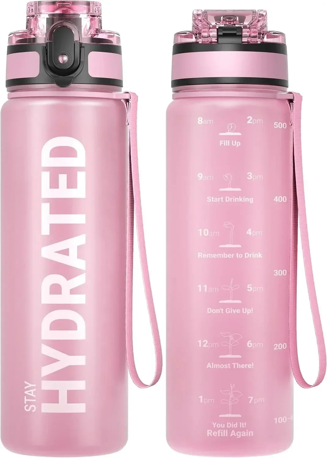 Assorted colors of the 32oz motivational water bottles arranged side by side