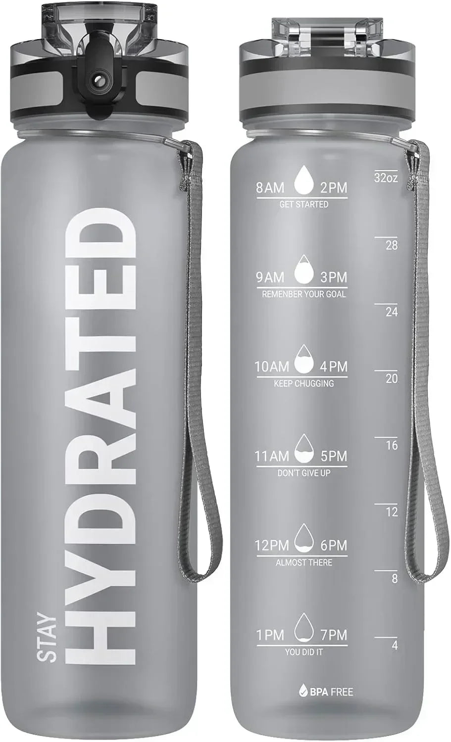 Water bottle placed on a desk, ideal for work, school, or gym use.