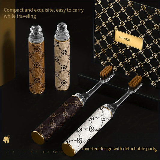 A premium set of 4 HENEE luxury toothbrushes designed with stylish textured handles and a combination of ultra-soft and medium bristles. Perfect for daily oral care and gifting.