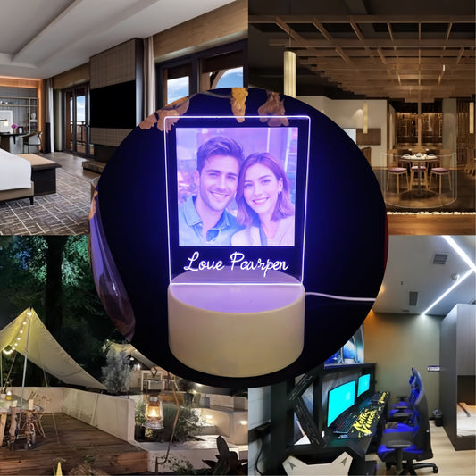 Glowing personalized atmosphere lamp with soft light, ideal for cozy night settings or as a sentimental gift.